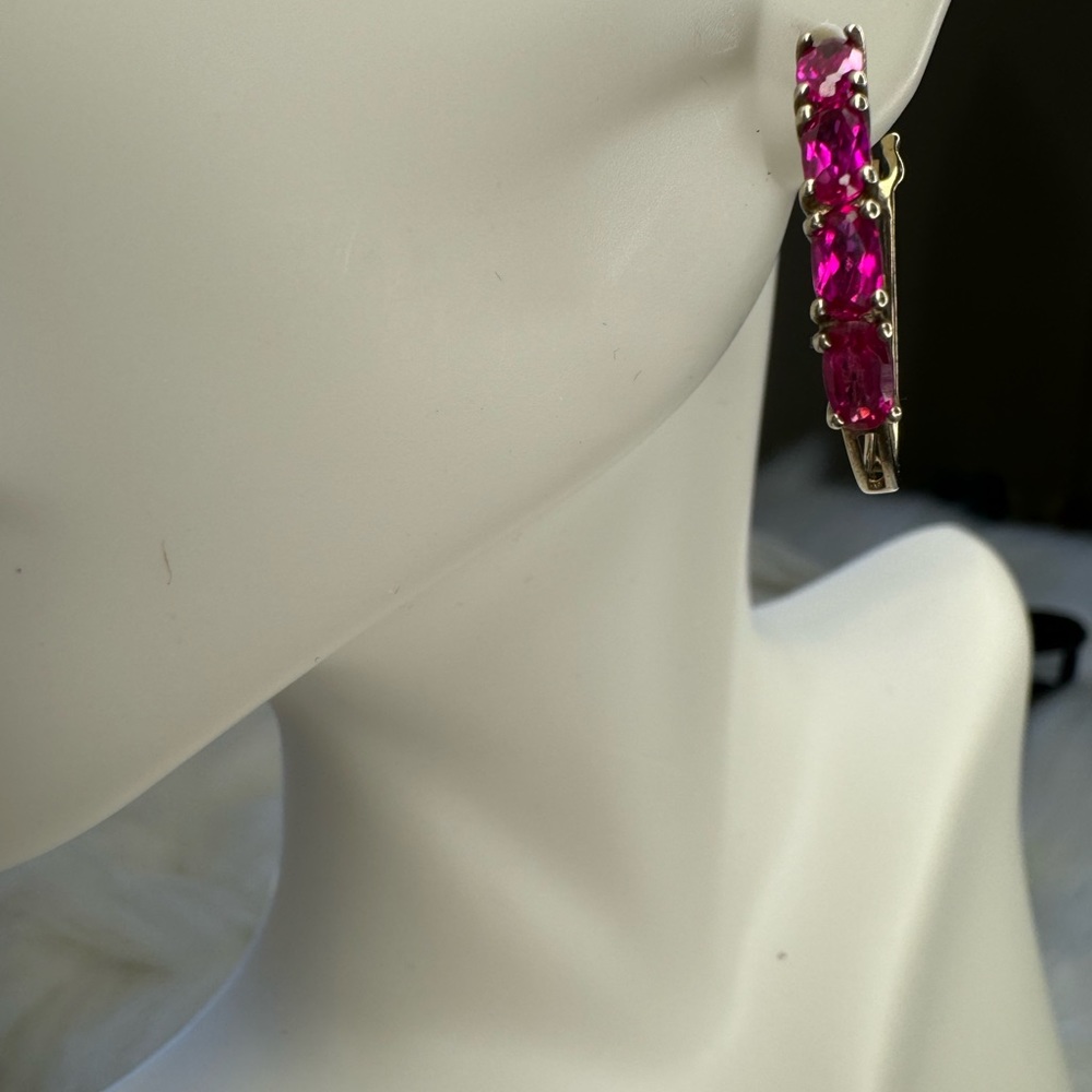925 Silver Goldtone Lab Created Ruby Earrings - image 1